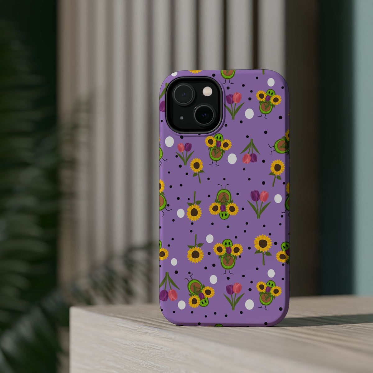 Floral Sunflower & Tulip Magnetic Phone Case — Purple Impact-Resistant Cover