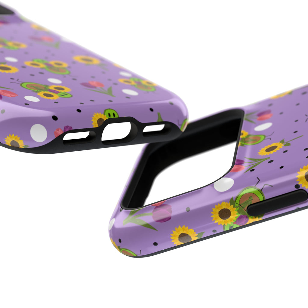 Floral Sunflower & Tulip Magnetic Phone Case — Purple Impact-Resistant Cover