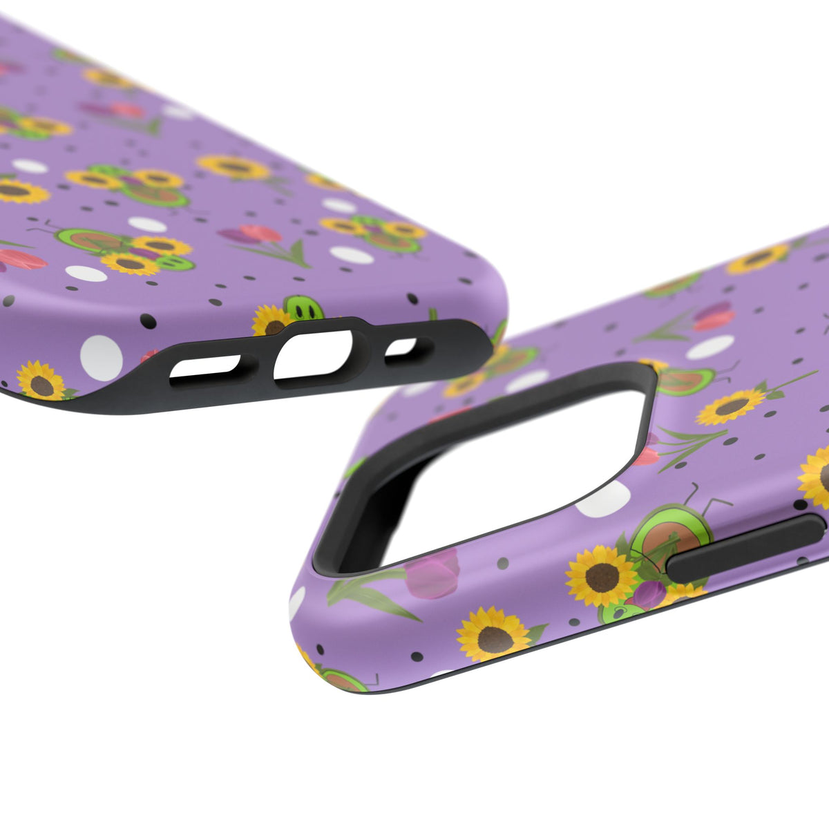 Floral Sunflower & Tulip Magnetic Phone Case — Purple Impact-Resistant Cover