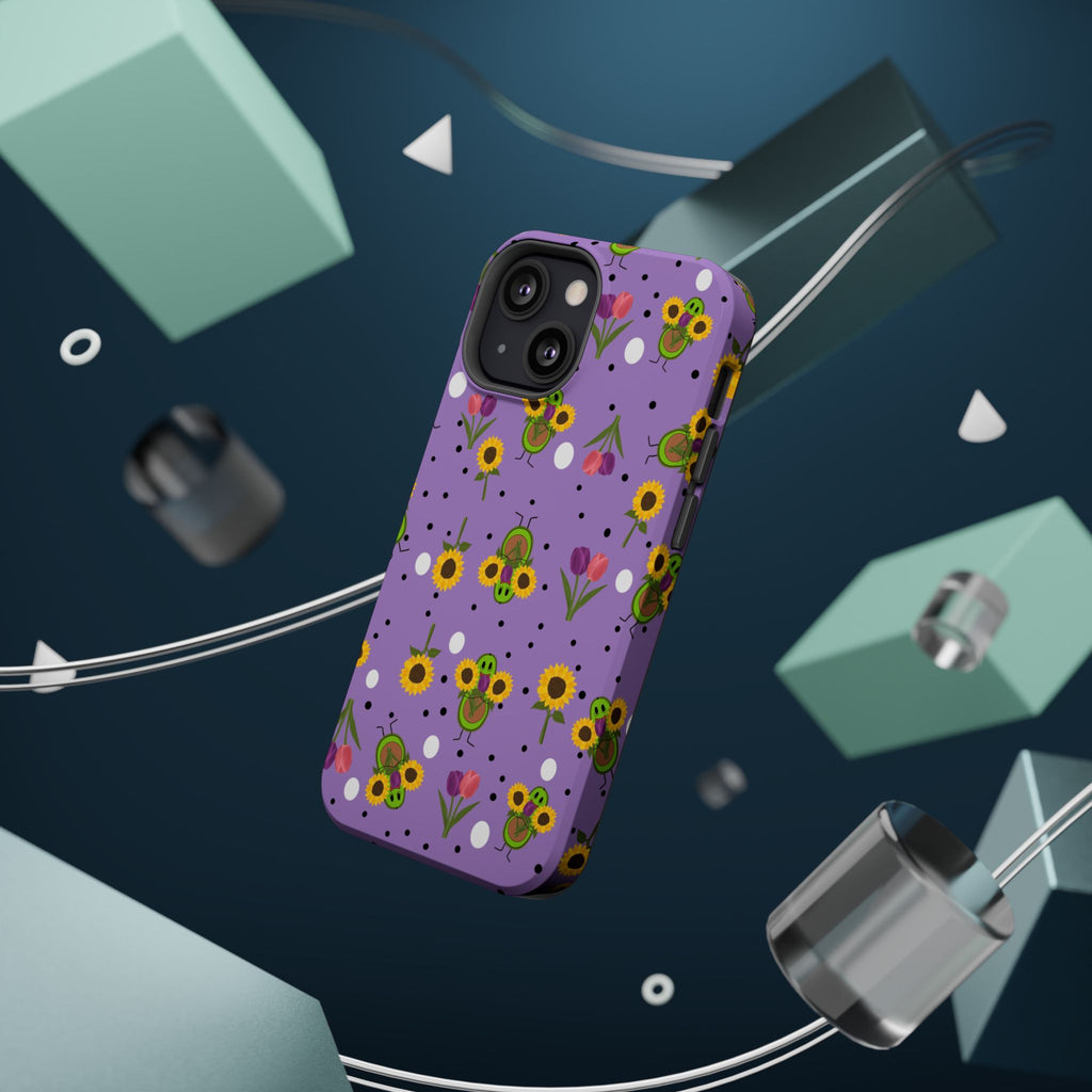 Floral Sunflower & Tulip Magnetic Phone Case — Purple Impact-Resistant Cover