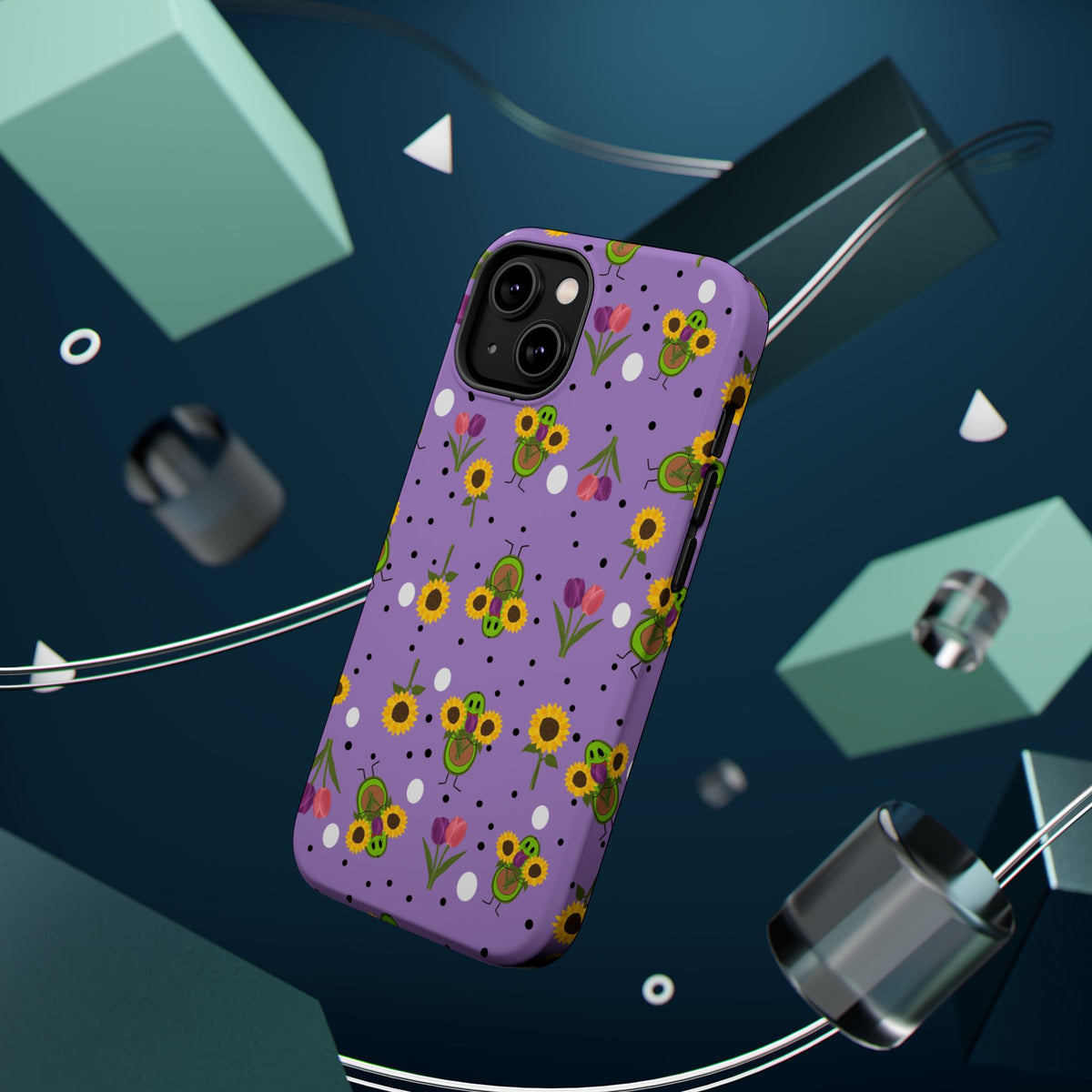 Floral Sunflower & Tulip Magnetic Phone Case — Purple Impact-Resistant Cover