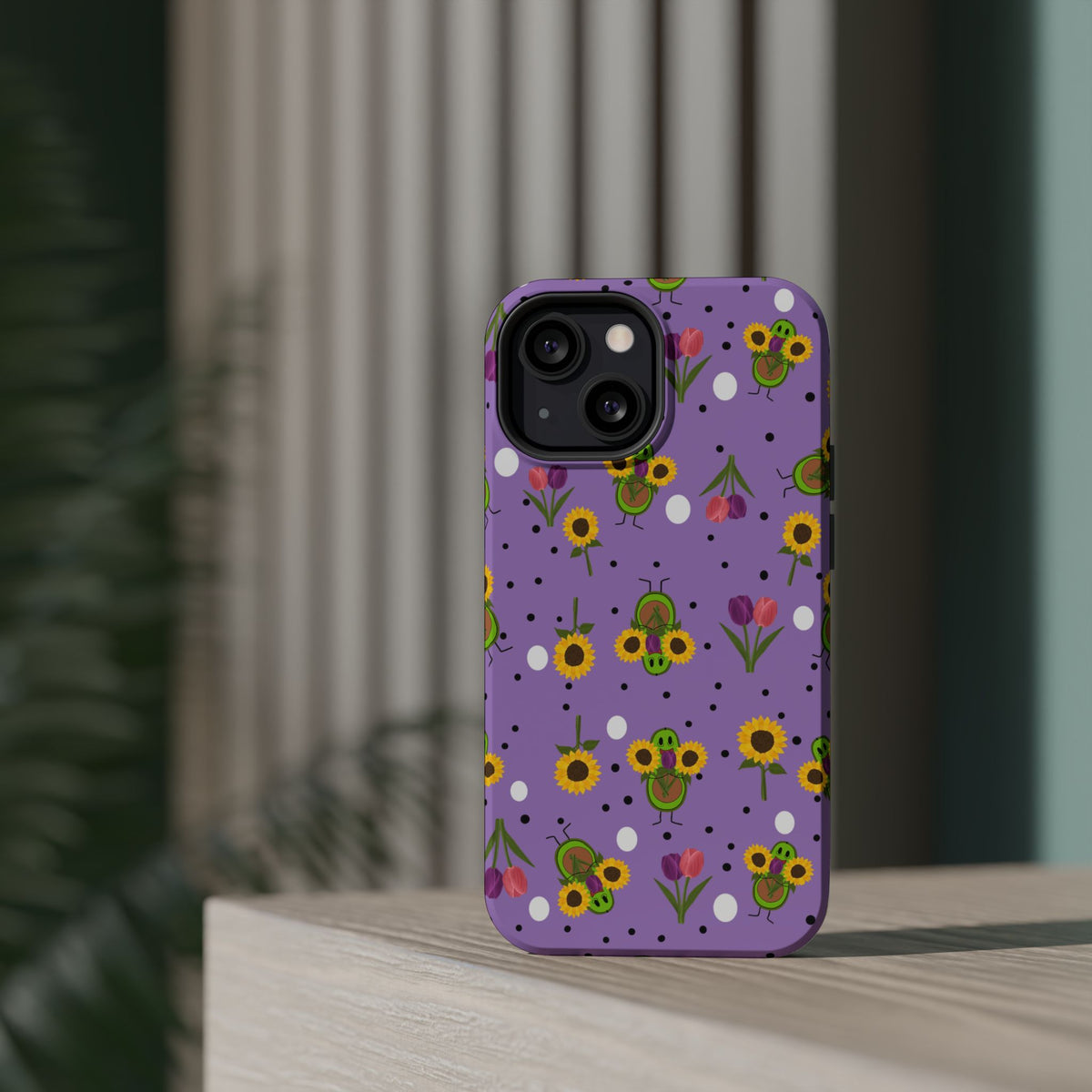 Floral Sunflower & Tulip Magnetic Phone Case — Purple Impact-Resistant Cover