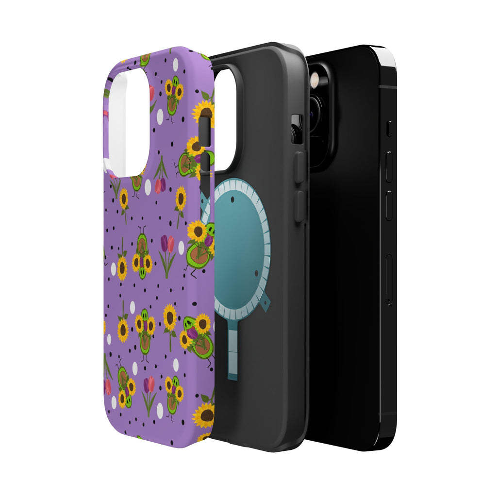 Floral Sunflower & Tulip Magnetic Phone Case — Purple Impact-Resistant Cover
