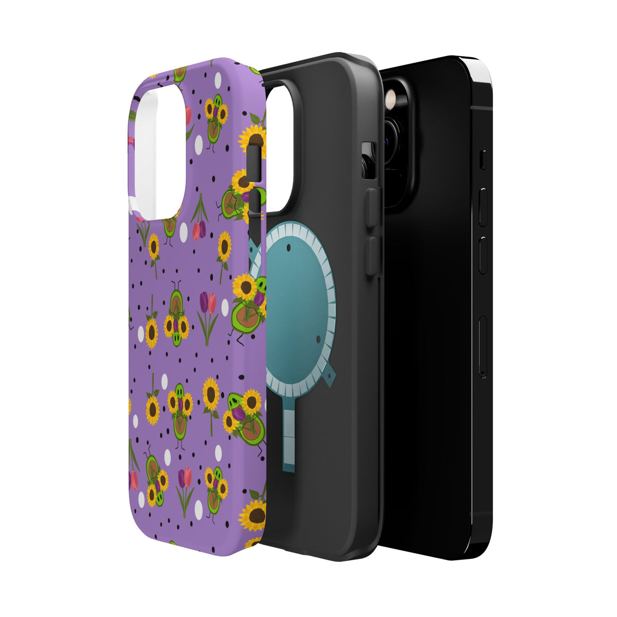 Floral Sunflower & Tulip Magnetic Phone Case — Purple Impact-Resistant Cover