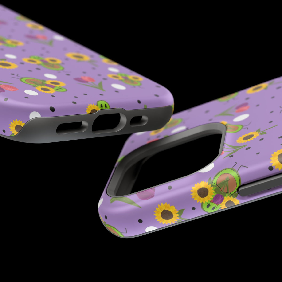 Floral Sunflower & Tulip Magnetic Phone Case — Purple Impact-Resistant Cover