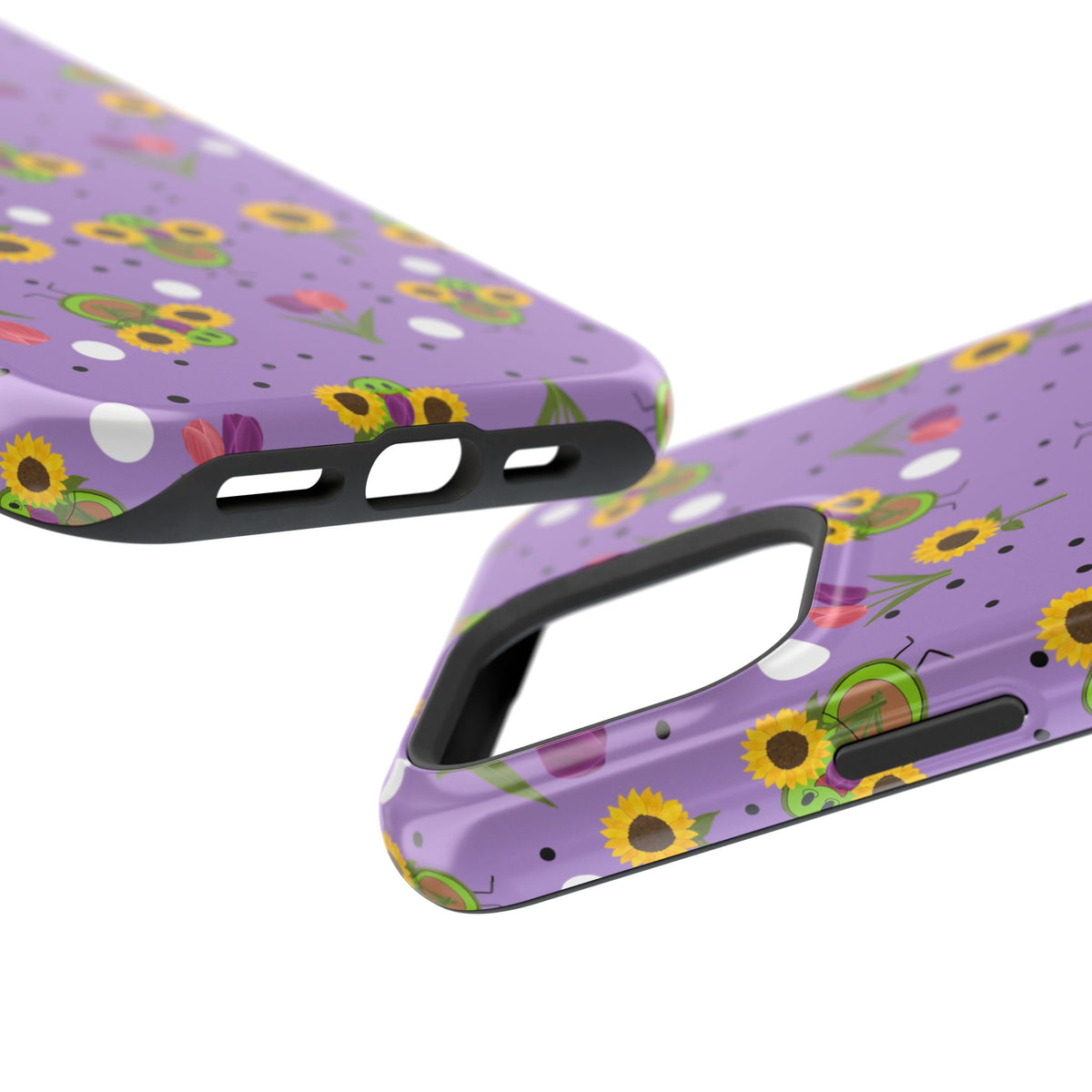 Floral Sunflower & Tulip Magnetic Phone Case — Purple Impact-Resistant Cover