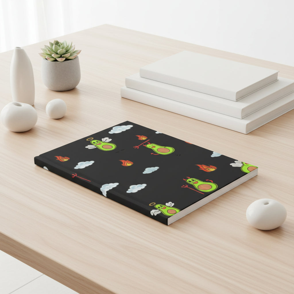 Avocado Angel & Devil Hardcover Journal — Lined Matte Notebook